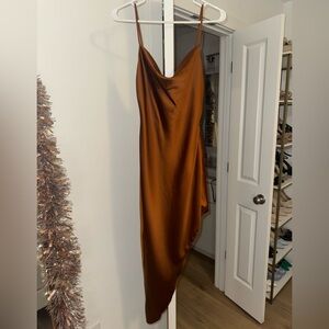 Asymmetrical Satin Dress in Brown